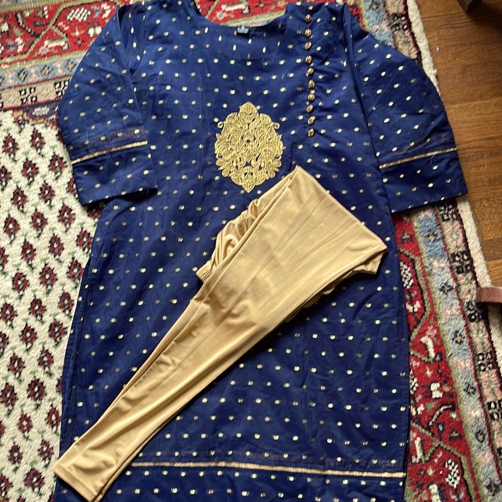 Gold and Navy Indian Kurta set